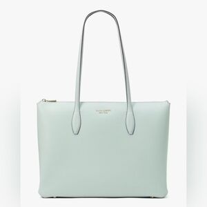 Kate Spade Leather All Day Large Zip Top Tote Bag Crystal Blue